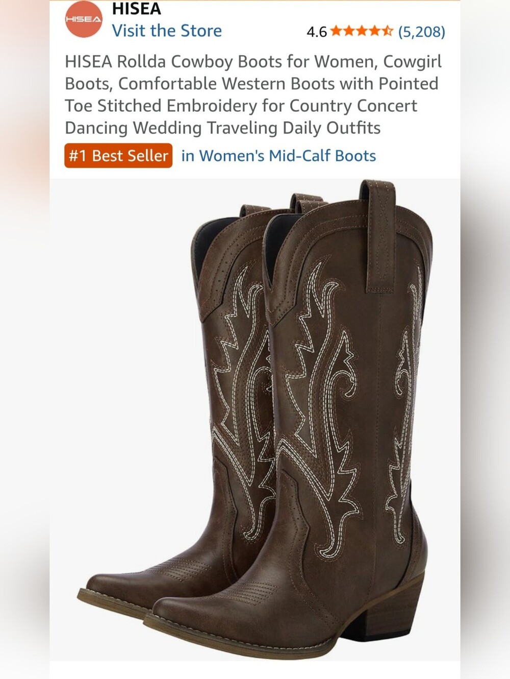 Brown Women's Western Embroidered Cowboy Booties
